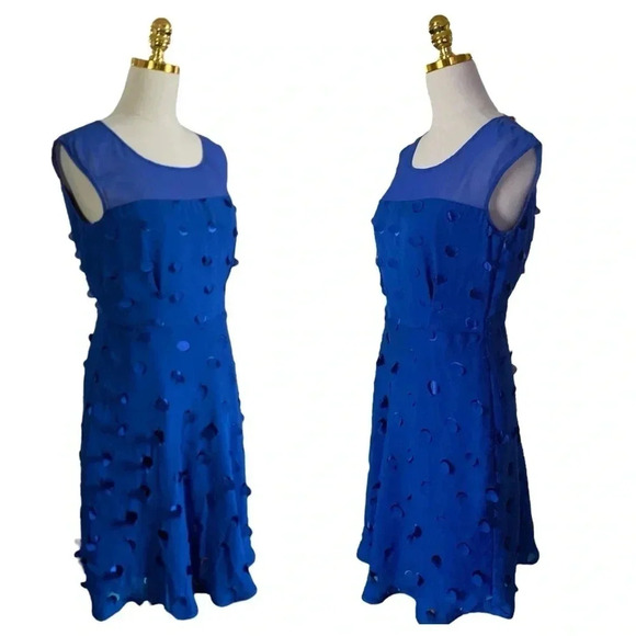 ANTONIO MELANI | Women Royal Blue Silk Nilda Fit&Flare Laser Cutout Dress Size 6 - Picture 3 of 11